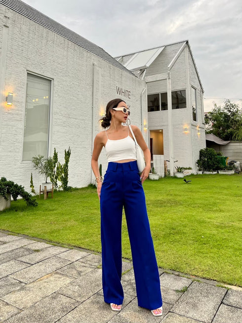 Women High Quality High Waisted Straight Cut Trousers